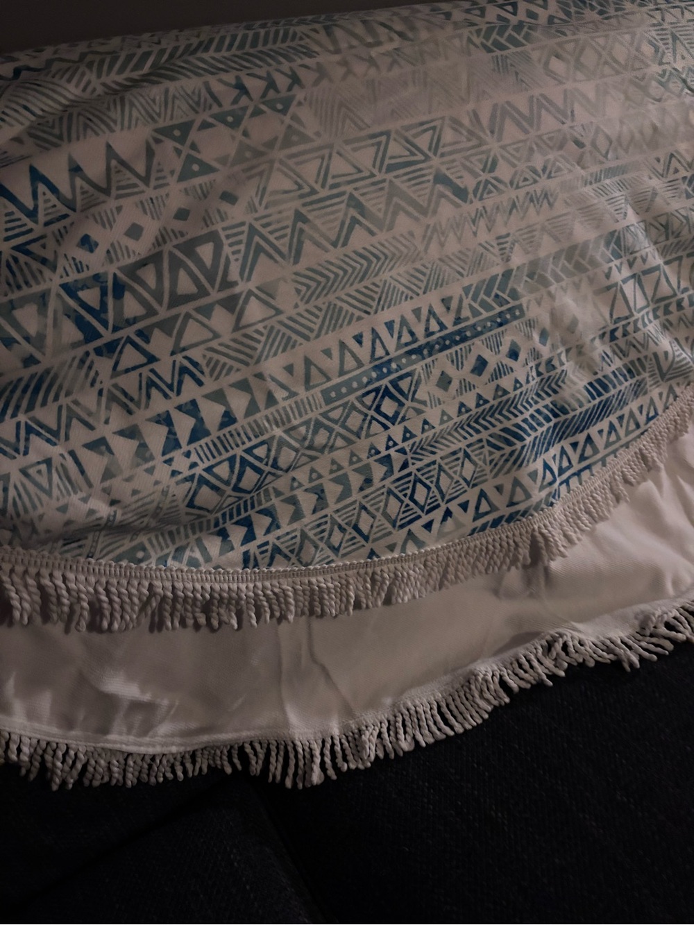 DSW Blue Geometric Round Beach Blanket with Fringe